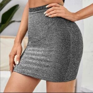 Sparkle Glitter Silver Mini Bodycon Skirt, M